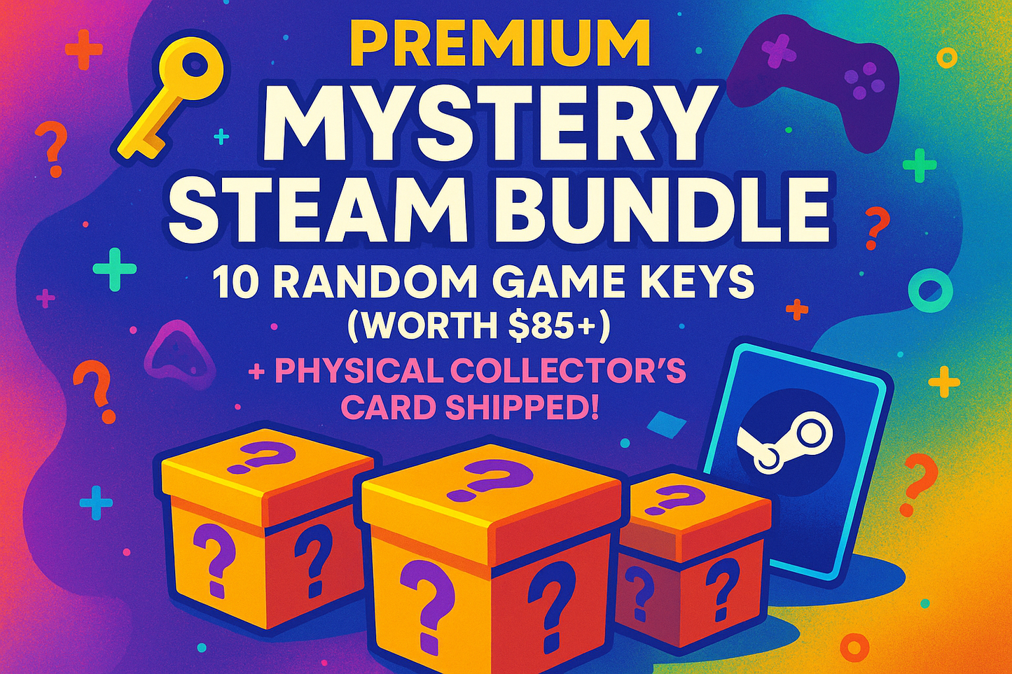 Premium Mystery Steam Bundle: 10 Random Game Keys (Worth $85+) + Physical Collector's Card Shipped!Remark:colorful with resolution of 417*576